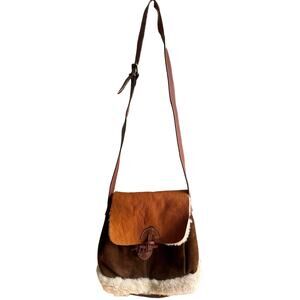 Charles Klein Boho Suede Leather Sherpa Bucket Bag